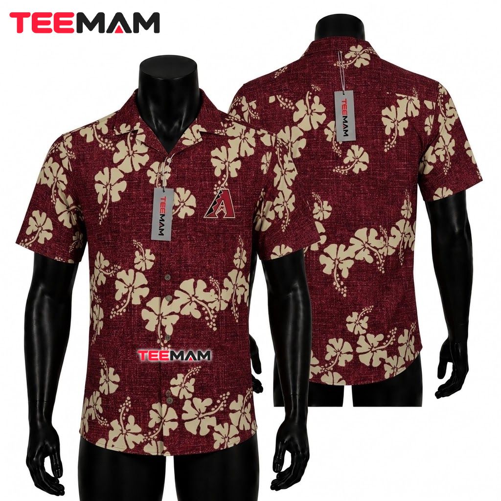 Arizona Diamondbacks Tropical Shirt Linen Hibiscus Maroon Front