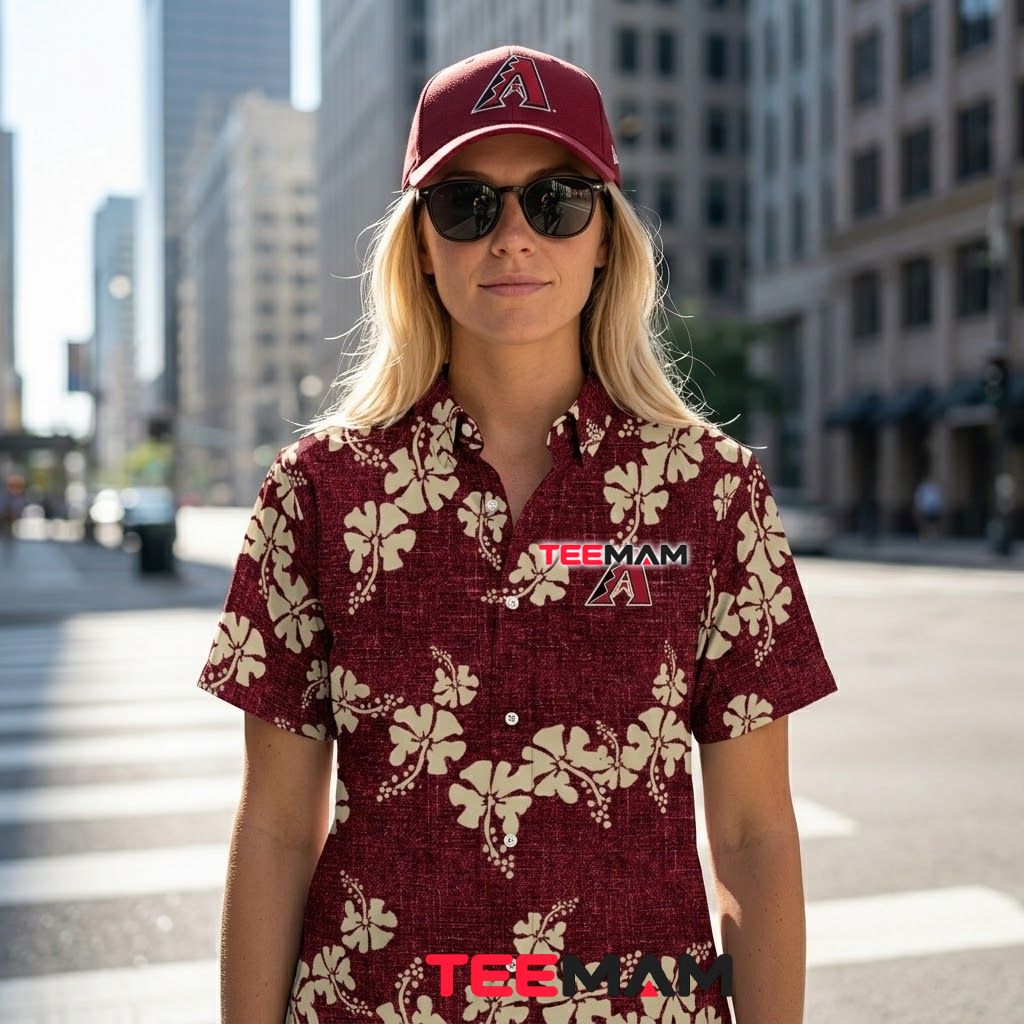 Arizona Diamondbacks Tropical Shirt Linen Hibiscus Maroon Back Arizona Diamondbacks Tropical Shirt Linen Hibiscus Maroon Back