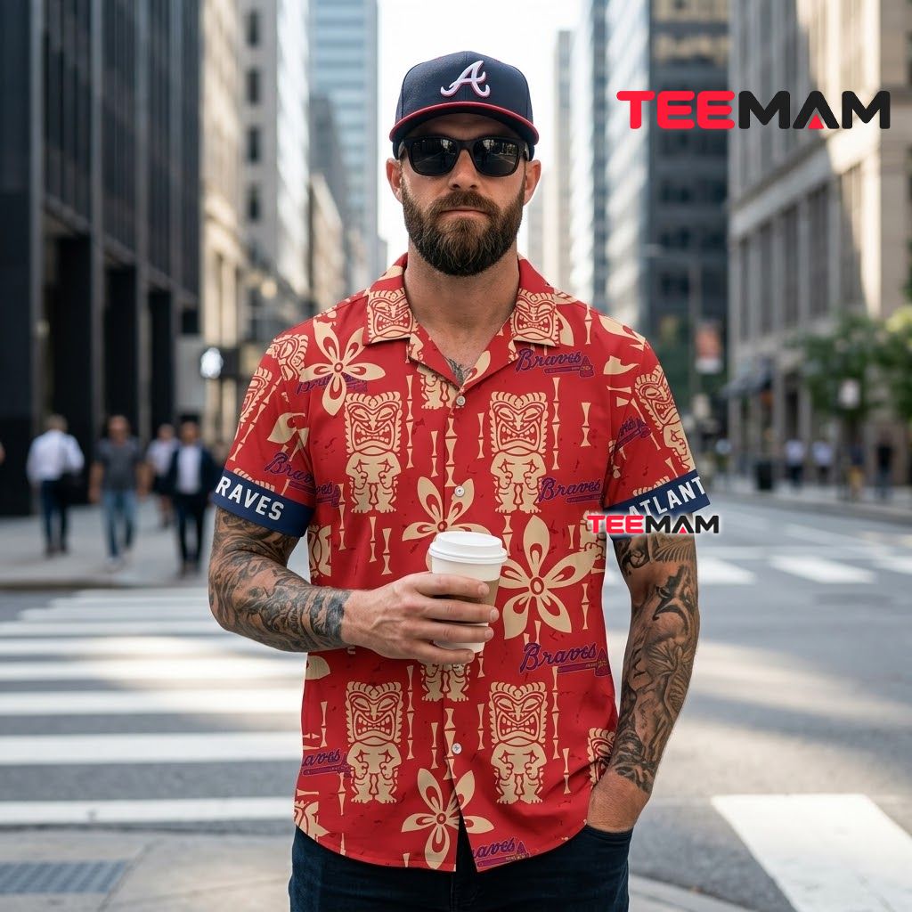 Atlanta Braves Aloha Shirt Tiki Red Back Atlanta Braves Aloha Shirt Tiki Red Back