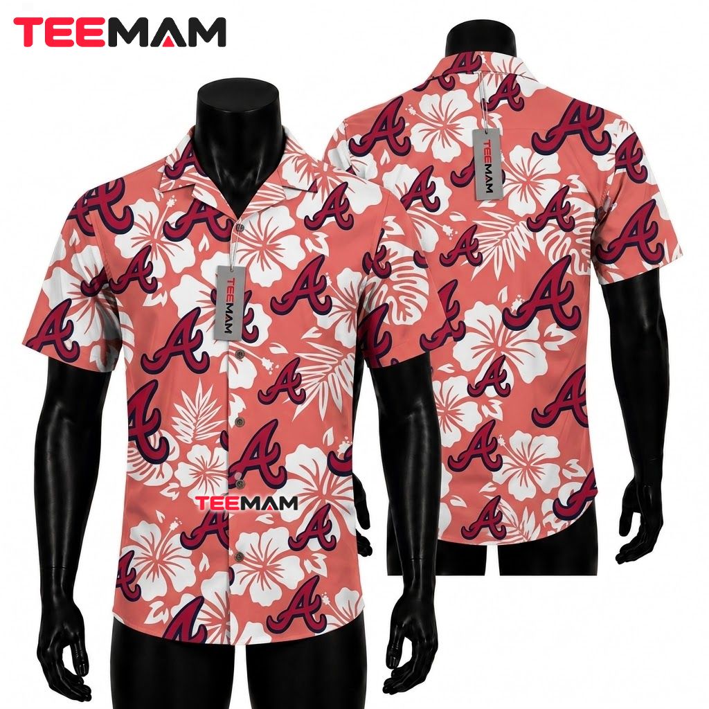 Atlanta Braves Aloha Shirt White Hibiscus Front