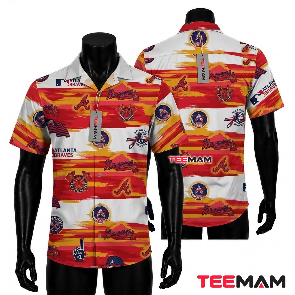 Atlanta Braves Hawaiian Shirt Brushstroke Badge Beach Front