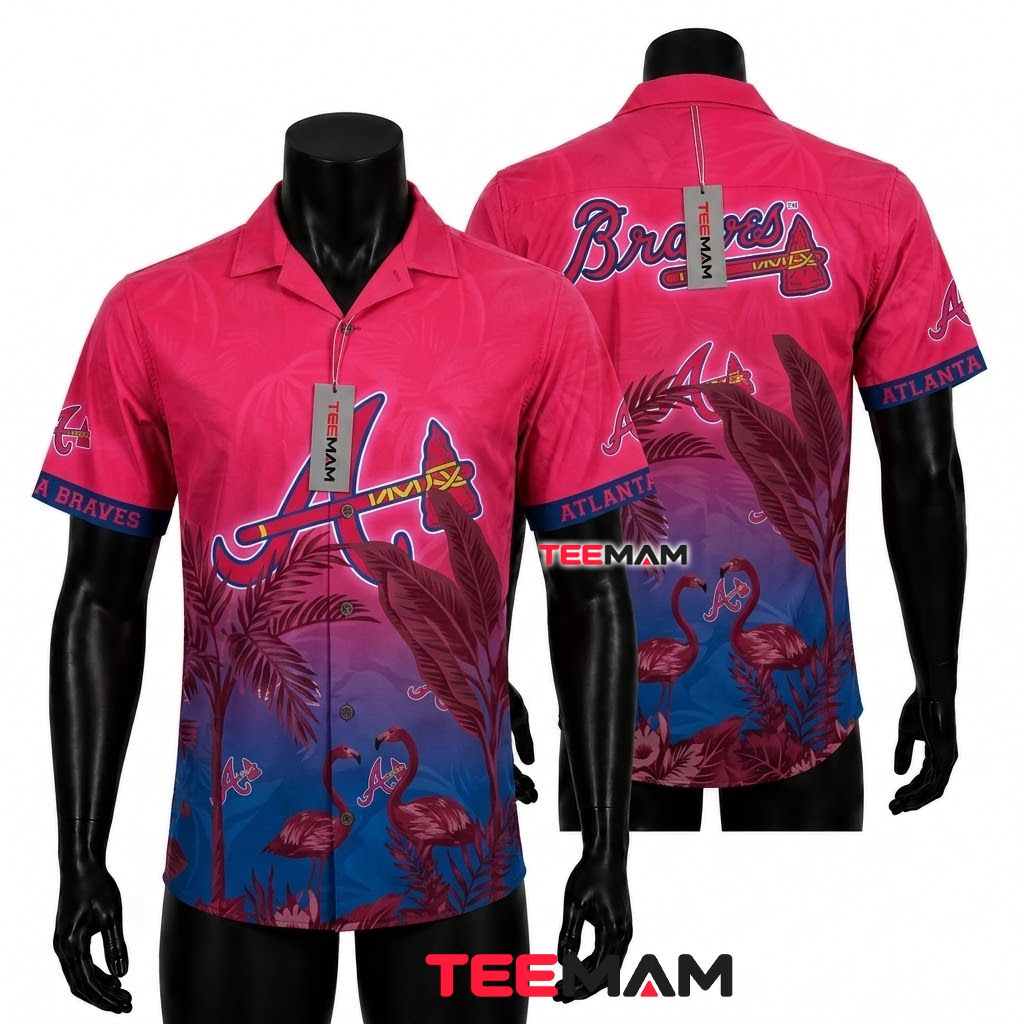Atlanta Braves Hawaiian Shirt Flamingo Gradient Front