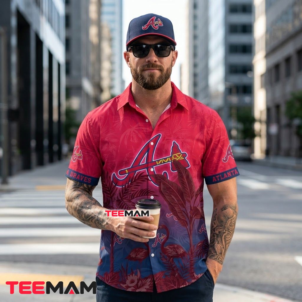 Atlanta Braves Hawaiian Shirt Flamingo Gradient Back Atlanta Braves Hawaiian Shirt Flamingo Gradient Back