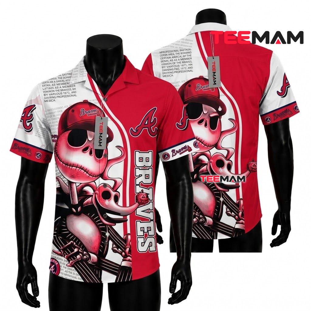 Atlanta Braves Hawaiian Shirt Jack Skellington Front