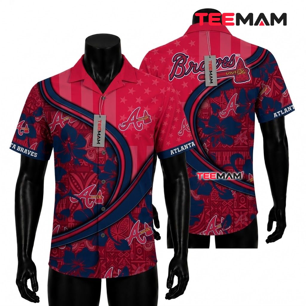 Atlanta Braves Hawaiian Shirt Patriotic Curve Front