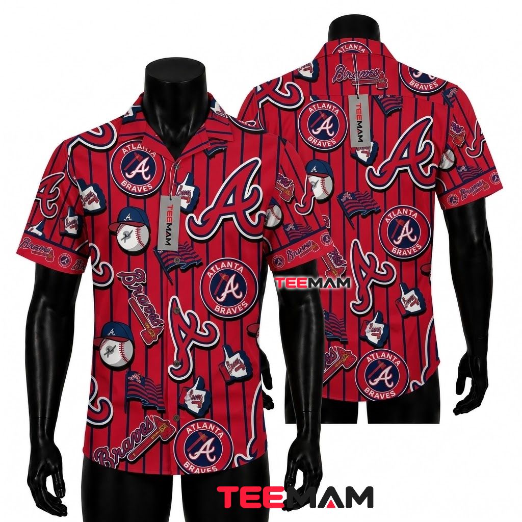 Atlanta Braves Hawaiian Shirt Pinstripe Badge Front