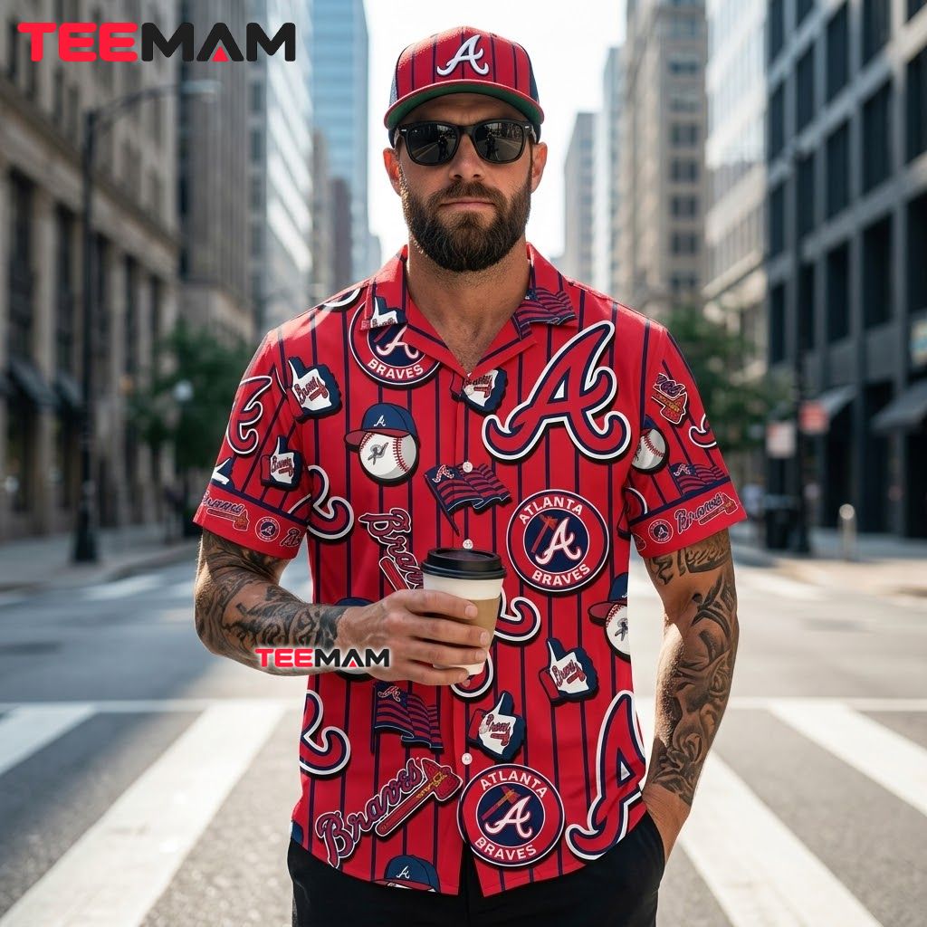 Atlanta Braves Hawaiian Shirt Pinstripe Badge Back Atlanta Braves Hawaiian Shirt Pinstripe Badge Back