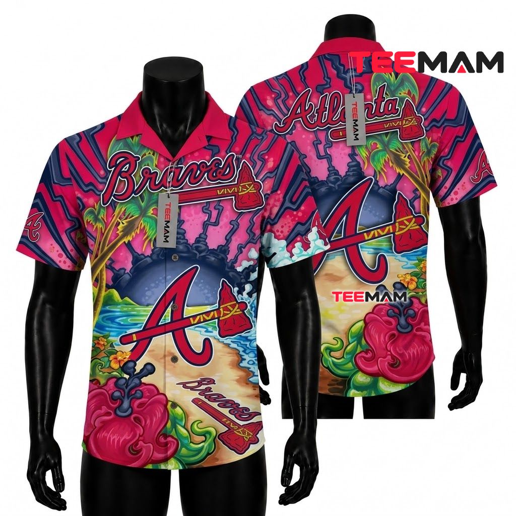 Atlanta Braves Hawaiian Shirt Psychedelic Sunset Front