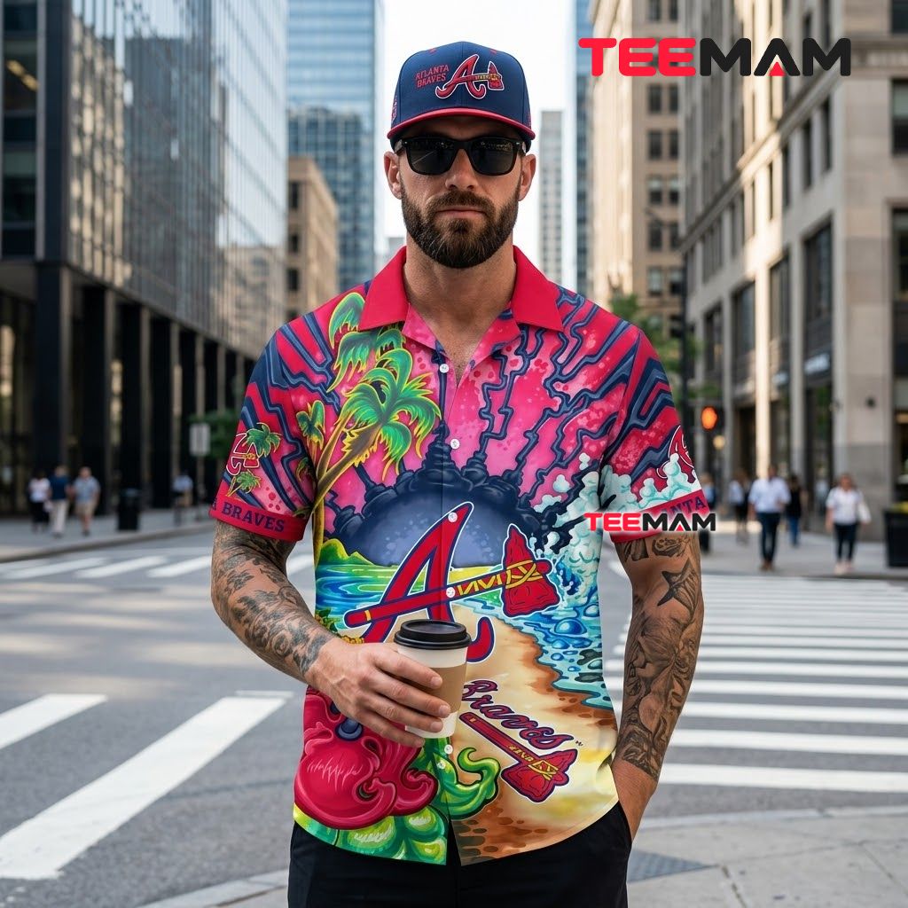 Atlanta Braves Hawaiian Shirt Psychedelic Sunset Back Atlanta Braves Hawaiian Shirt Psychedelic Sunset Back