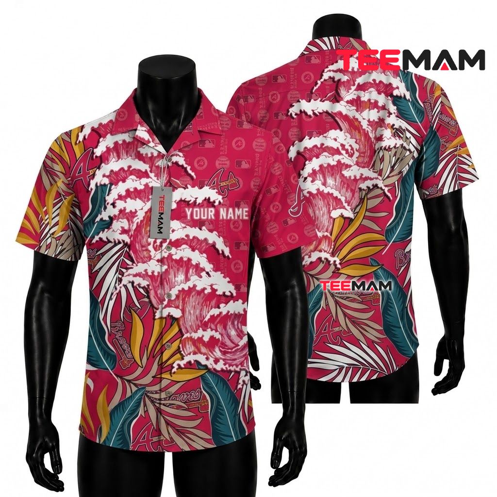 Atlanta Braves Hawaiian Shirt Wave Custom Name Front