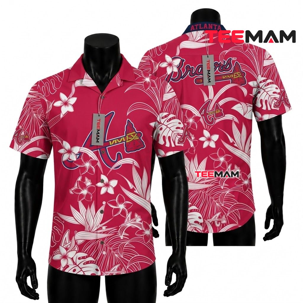 Atlanta Braves Hawaiian Shirt White Plumeria Front
