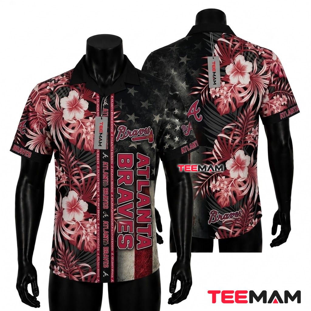 Atlanta Braves Tropical Shirt Dark Flag Front