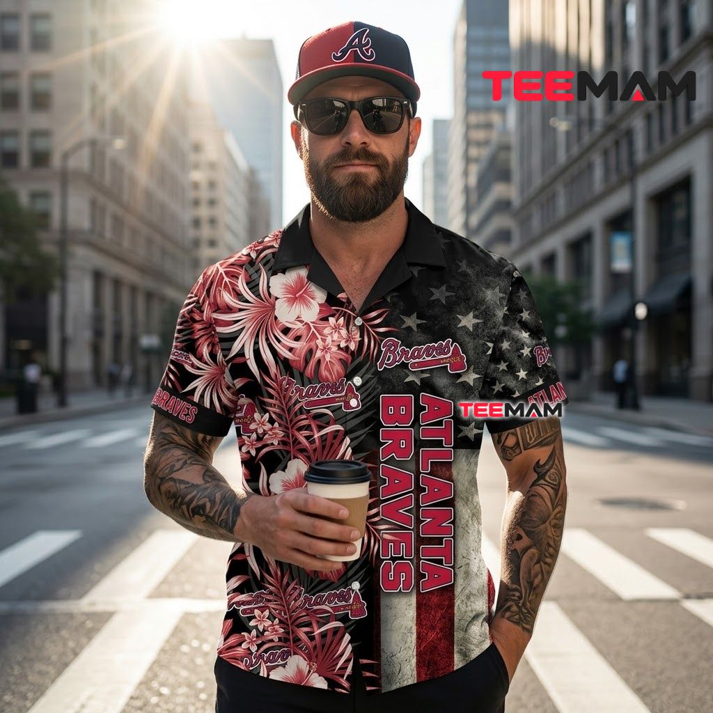 Atlanta Braves Tropical Shirt Dark Flag Back Atlanta Braves Tropical Shirt Dark Flag Back