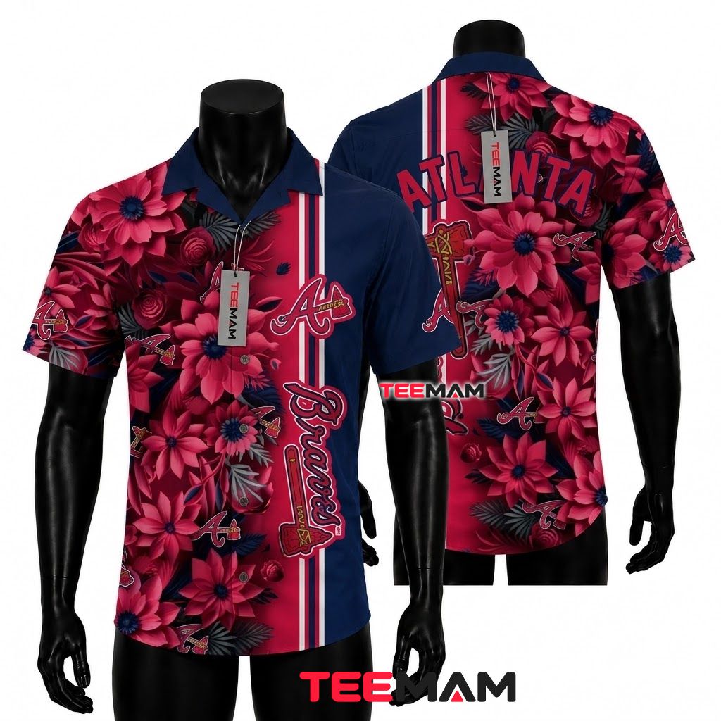Atlanta Braves Tropical Shirt Dark Floral Front