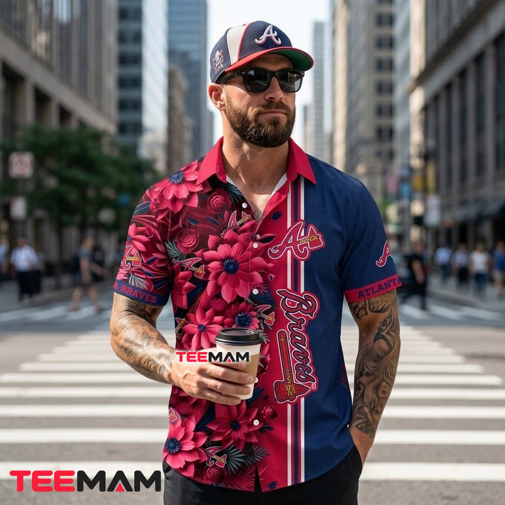 Atlanta Braves Tropical Shirt Dark Floral Back Atlanta Braves Tropical Shirt Dark Floral Back