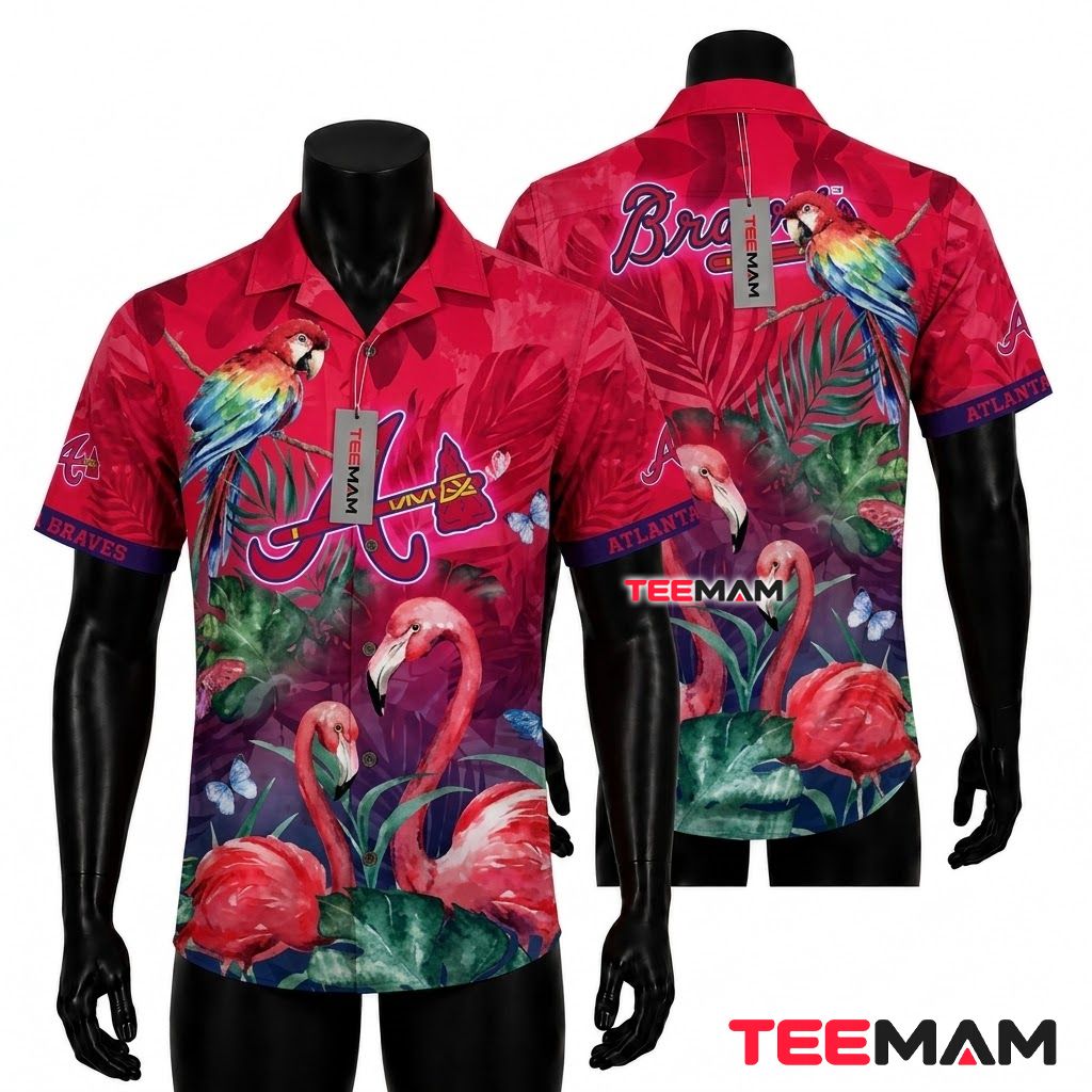 Atlanta Braves Tropical Shirt Flamingo Parrot Front