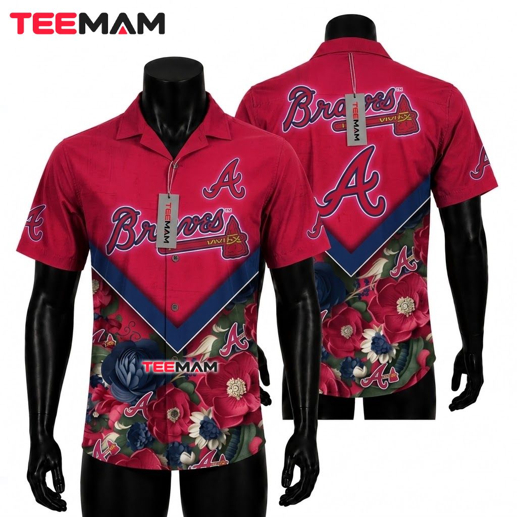 Atlanta Braves Tropical Shirt Neon Floral Front