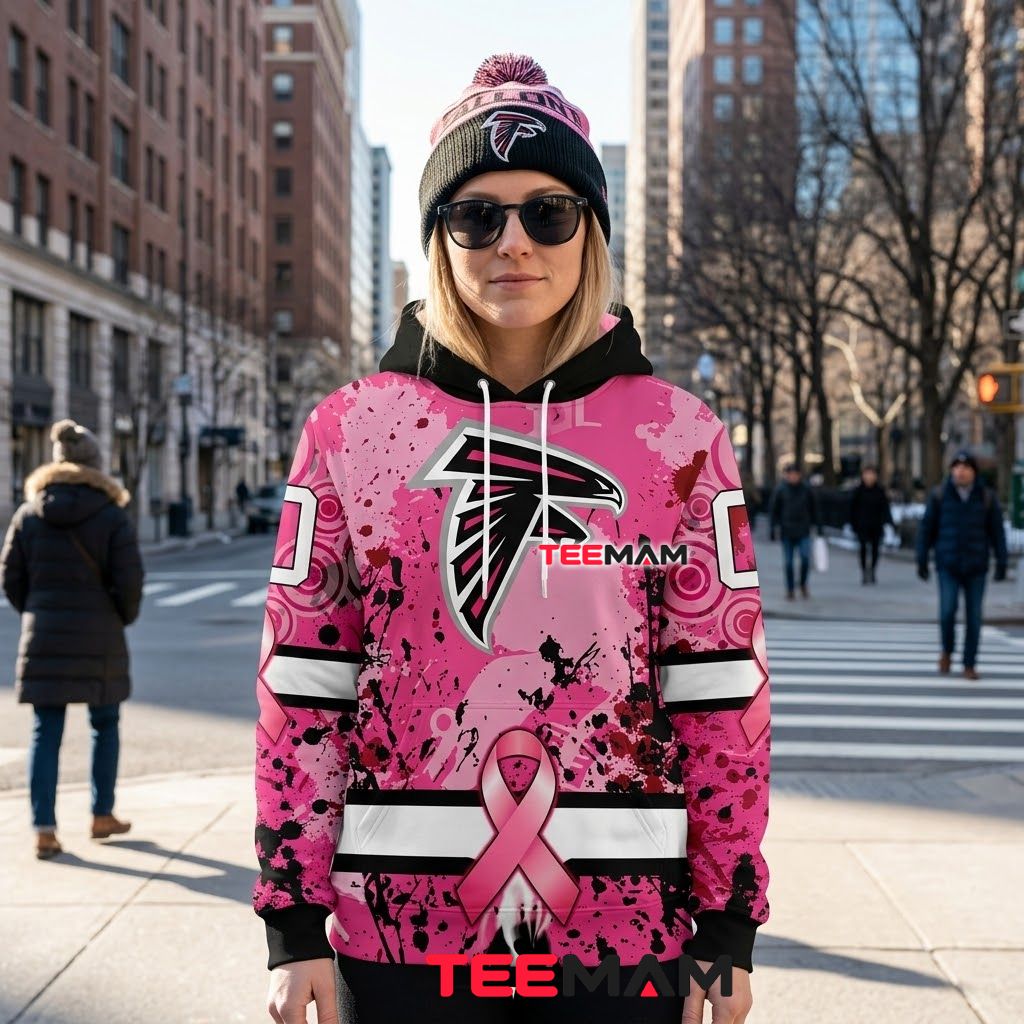 Atlanta Falcons 3D Hoodie Breast Cancer Awareness Ribbon Splatter Back Atlanta Falcons 3D Hoodie Breast Cancer Awareness Ribbon Splatter Back