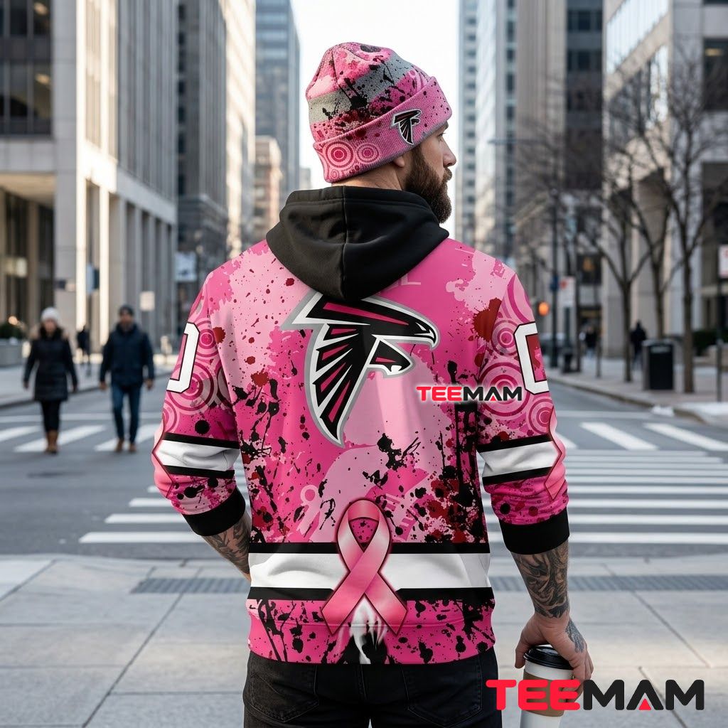 Atlanta Falcons 3D Hoodie Breast Cancer Awareness Ribbon Splatter Version 3 Atlanta Falcons 3D Hoodie Breast Cancer Awareness Ribbon Splatter Version 3