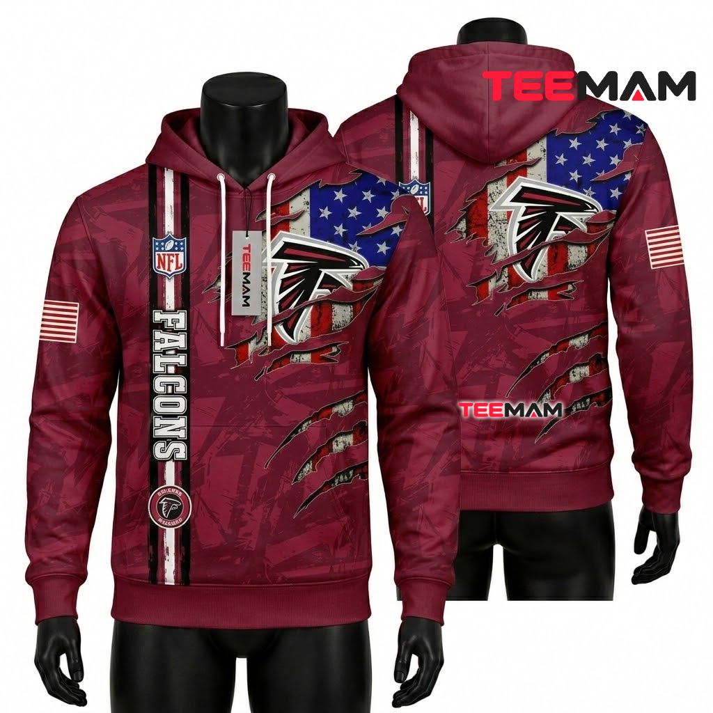 Atlanta Falcons 3D Hoodie Claw Scratch American Flag Front