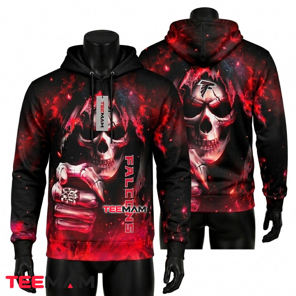 Atlanta Falcons 3D Hoodie Ember Skull Claw Grip Front