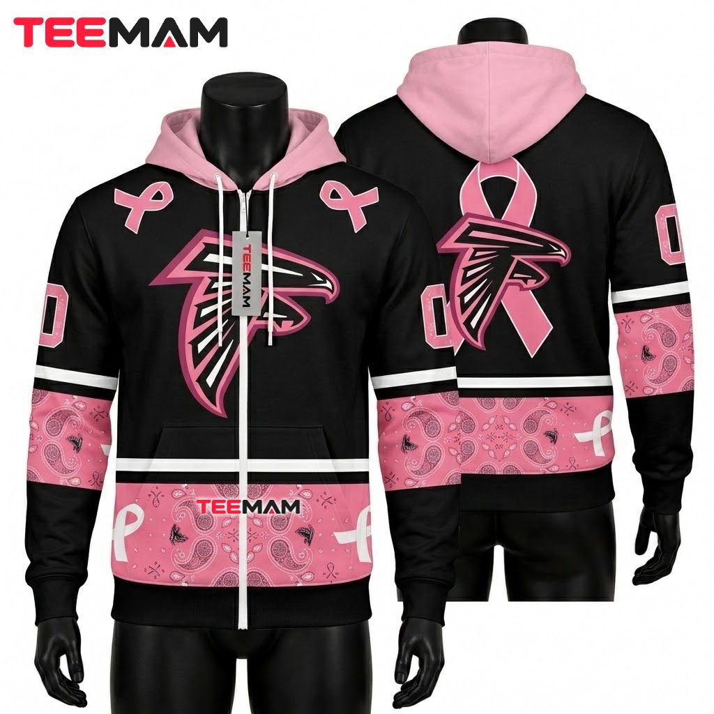 Atlanta Falcons 3D Hoodie Paisley Ribbon Zip Up Front