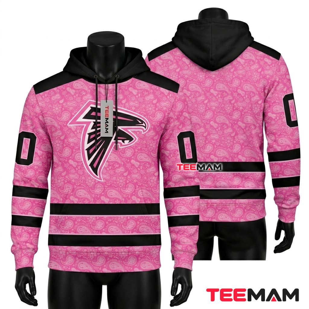 Atlanta Falcons 3D Hoodie Pink Floral Jersey Stripe Front
