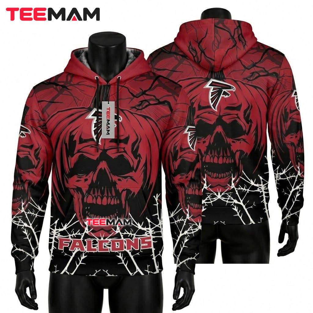 Atlanta Falcons 3D Hoodie Pumpkin Skull Spiderweb Halloween Front