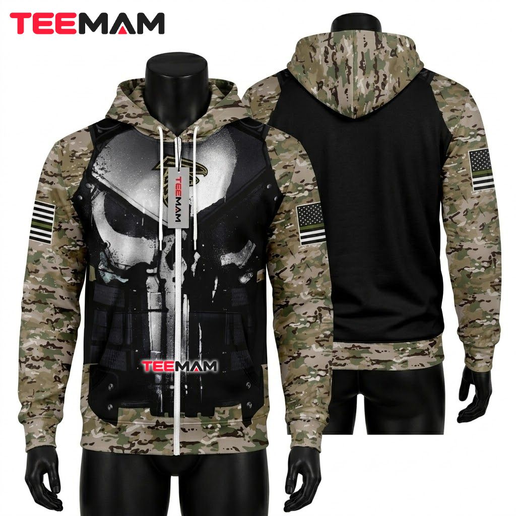 Atlanta Falcons 3D Hoodie Punisher Armor Desert Camouflage Front