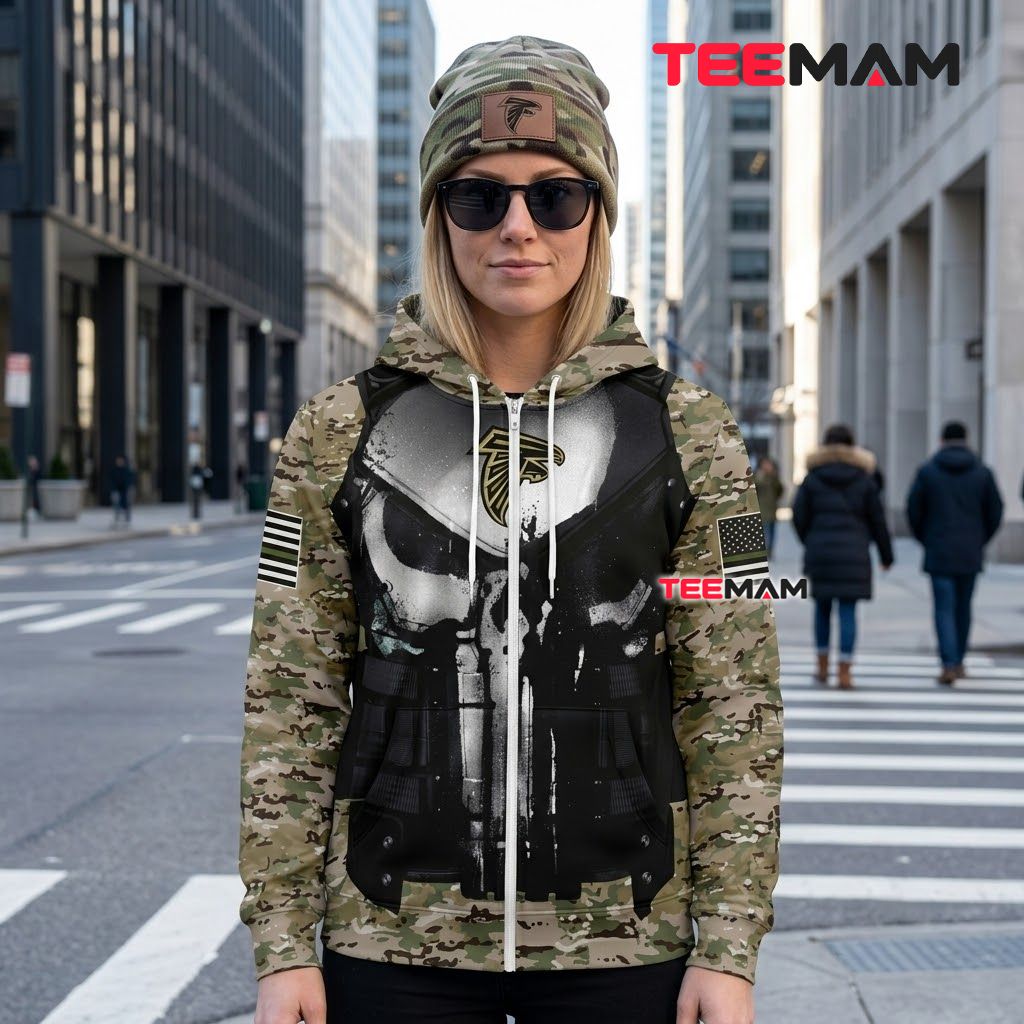 Atlanta Falcons 3D Hoodie Punisher Armor Desert Camouflage Back Atlanta Falcons 3D Hoodie Punisher Armor Desert Camouflage Back