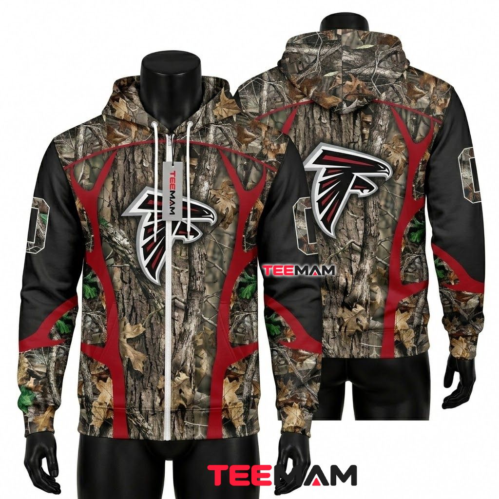 Atlanta Falcons 3D Hoodie Realtree Camo Panel Zip Up Front