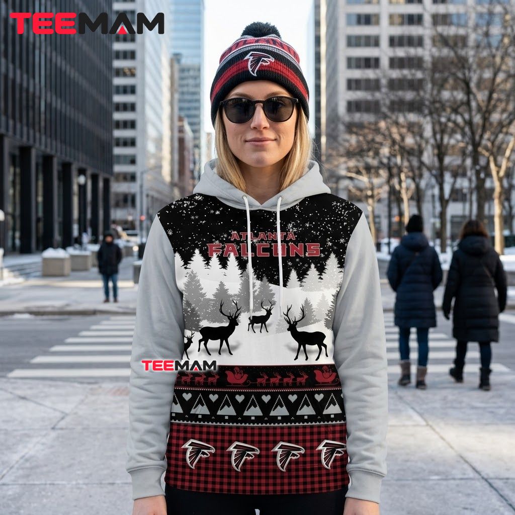 Atlanta Falcons 3D Hoodie Reindeer Forest Buffalo Plaid Back Atlanta Falcons 3D Hoodie Reindeer Forest Buffalo Plaid Back