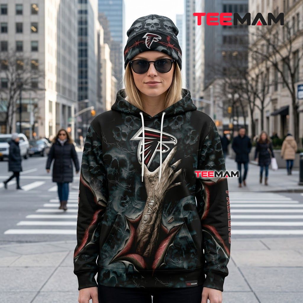 Atlanta Falcons 3D Hoodie Rock Hand Tattoo Skull Fog Back Atlanta Falcons 3D Hoodie Rock Hand Tattoo Skull Fog Back