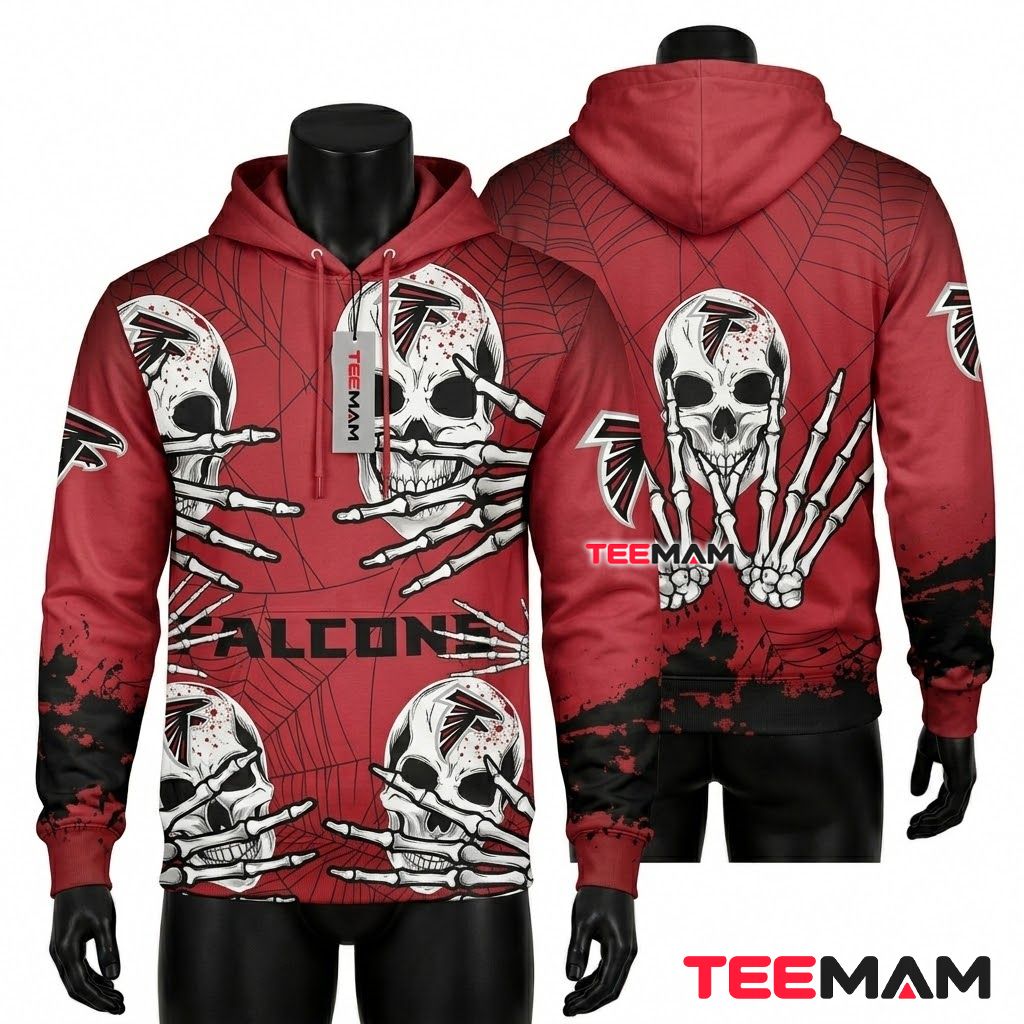 Atlanta Falcons 3D Hoodie Skeleton Hands Spiderweb Halloween Front