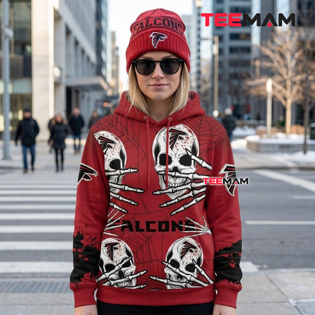 Atlanta Falcons 3D Hoodie Skeleton Hands Spiderweb Halloween Back Atlanta Falcons 3D Hoodie Skeleton Hands Spiderweb Halloween Back