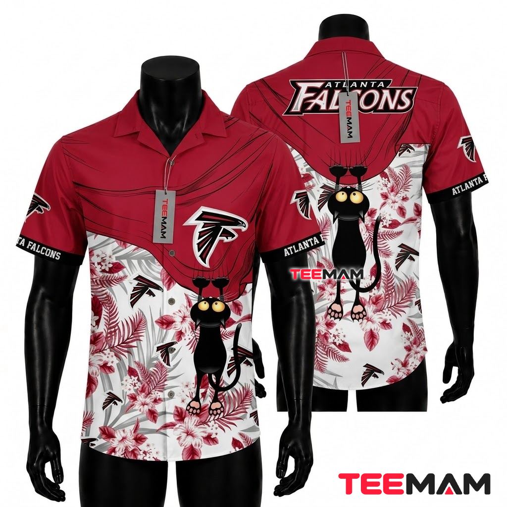 Atlanta Falcons Aloha Shirt Black Cat Front