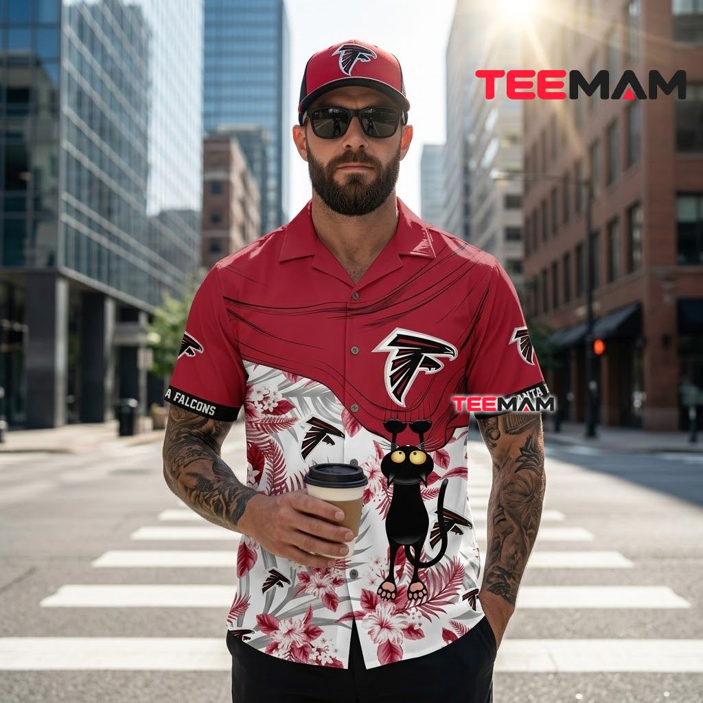 Atlanta Falcons Aloha Shirt Black Cat Back Atlanta Falcons Aloha Shirt Black Cat Back