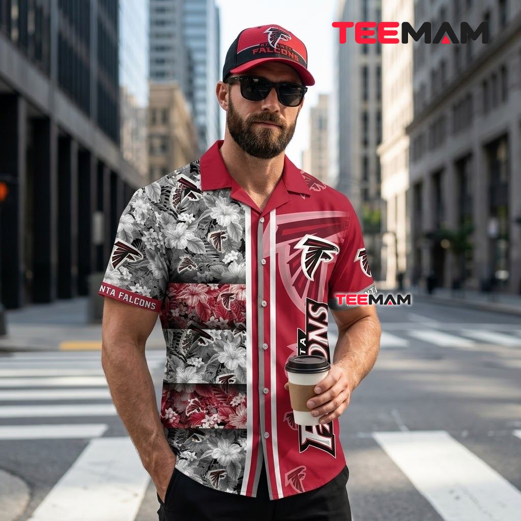 Atlanta Falcons Aloha Shirt Grayscale Floral Back Atlanta Falcons Aloha Shirt Grayscale Floral Back