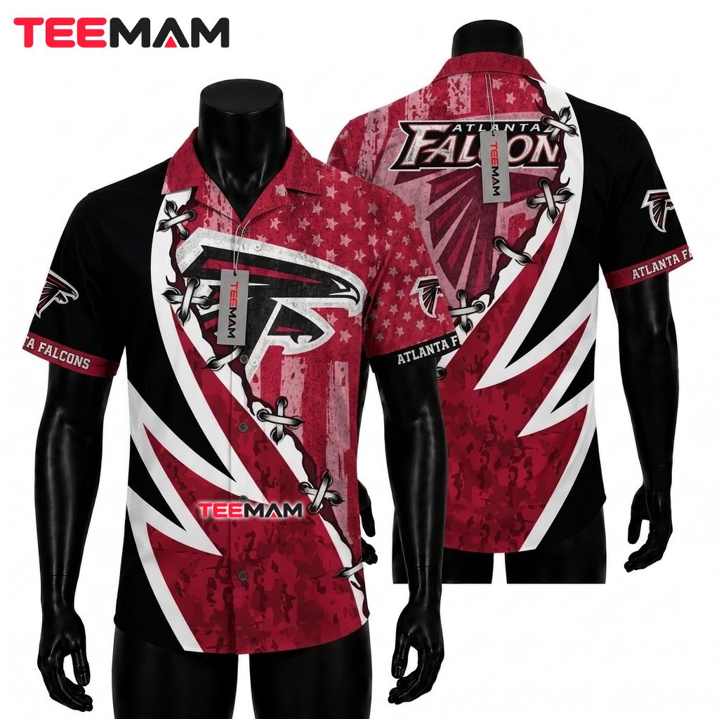 Atlanta Falcons Hawaiian Shirt American Flag Beach Front