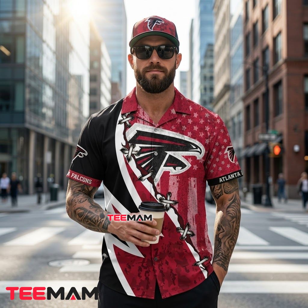 Atlanta Falcons Hawaiian Shirt American Flag Beach Back Atlanta Falcons Hawaiian Shirt American Flag Beach Back