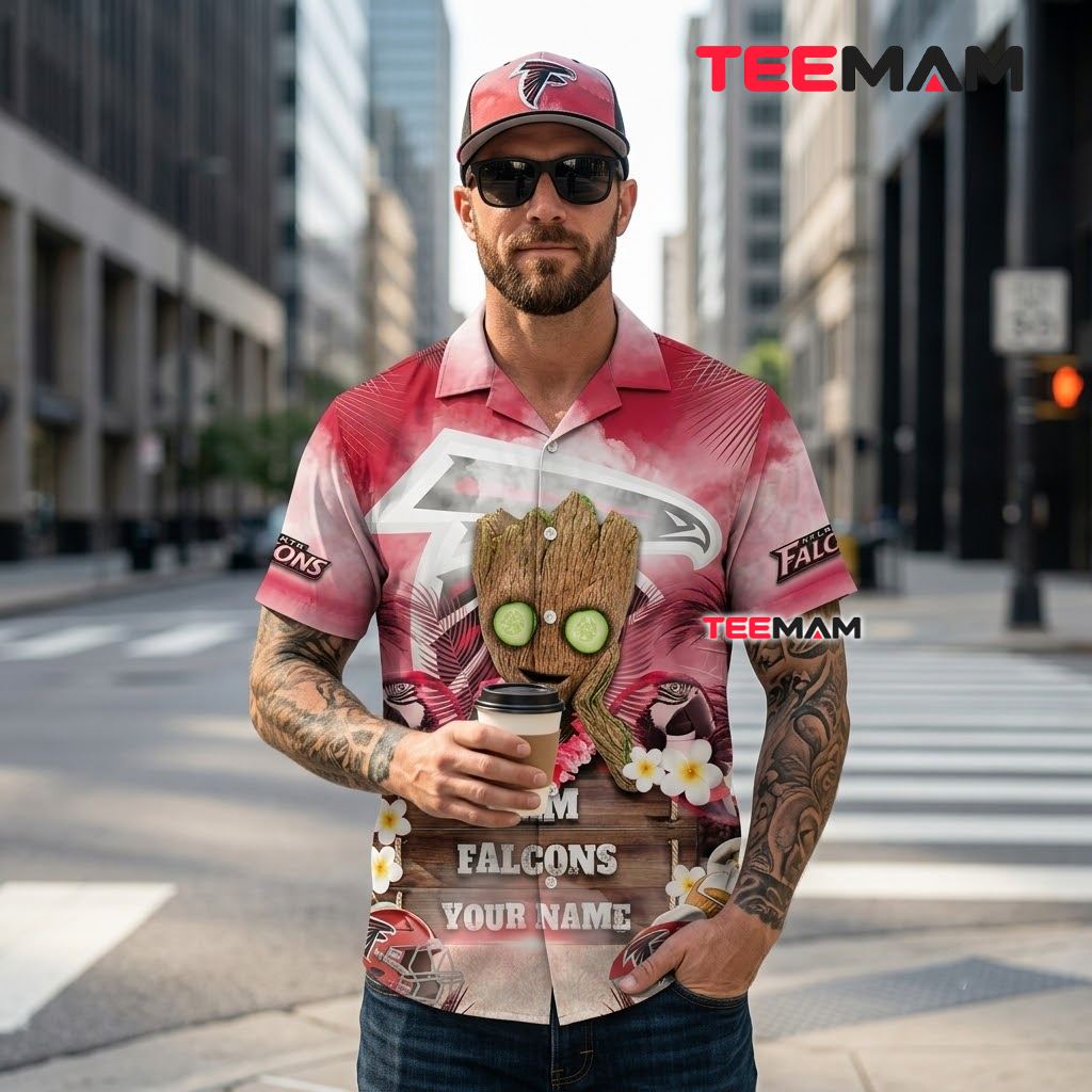 Atlanta Falcons Hawaiian Shirt Groot Custom Back Atlanta Falcons Hawaiian Shirt Groot Custom Back