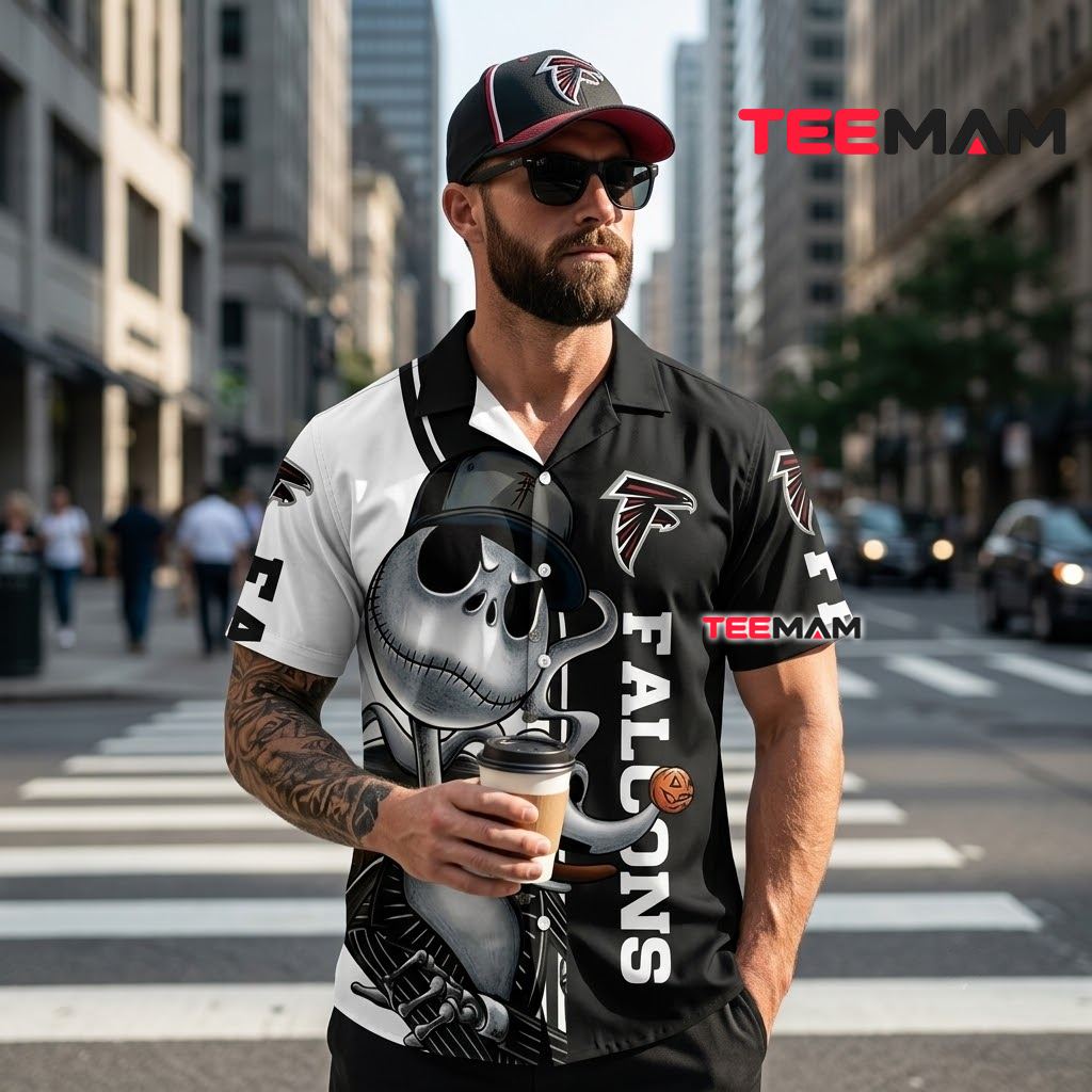 Atlanta Falcons Hawaiian Shirt Jack Skellington Back Atlanta Falcons Hawaiian Shirt Jack Skellington Back