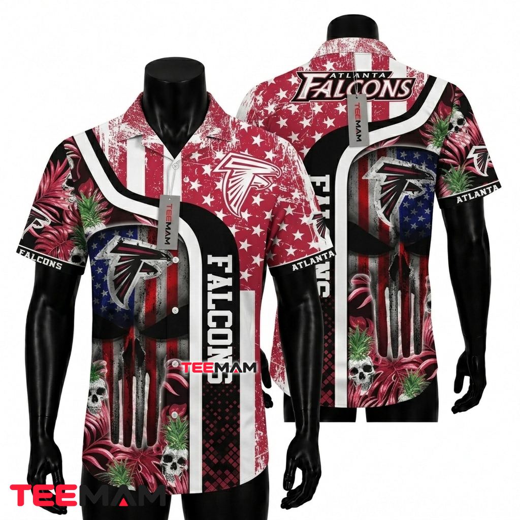 Atlanta Falcons Hawaiian Shirt Skull American Flag Beach Front