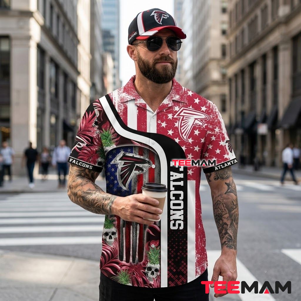 Atlanta Falcons Hawaiian Shirt Skull American Flag Beach Back Atlanta Falcons Hawaiian Shirt Skull American Flag Beach Back