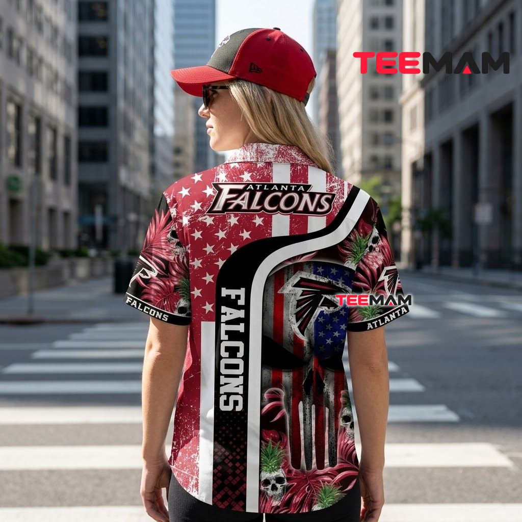 Atlanta Falcons Hawaiian Shirt Skull American Flag Beach Version 3 Atlanta Falcons Hawaiian Shirt Skull American Flag Beach Version 3