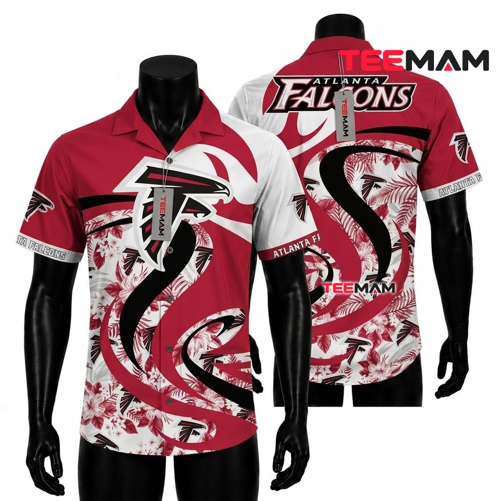 Atlanta Falcons Hawaiian Shirt Swirl Hibiscus Front