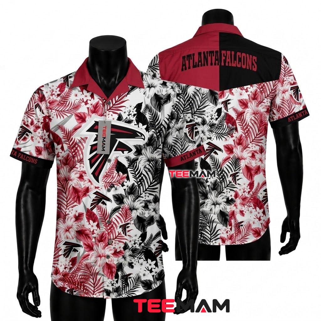 Atlanta Falcons Tropical Shirt Red Gray Floral Front