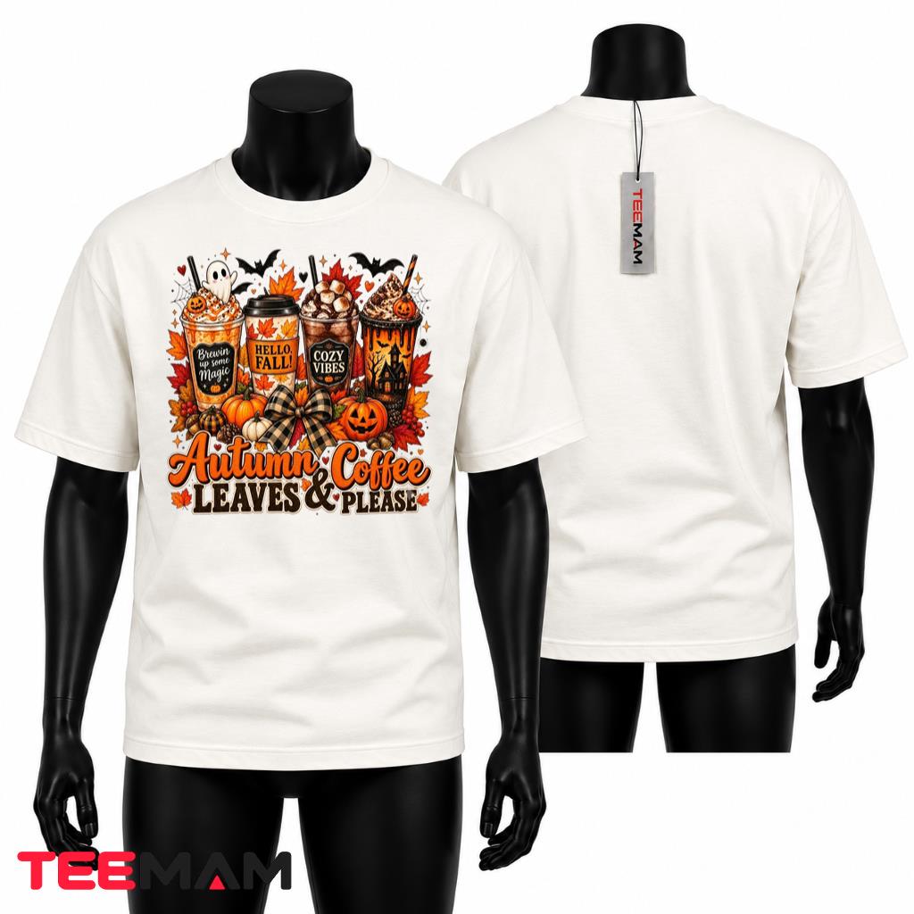 Autumn Coffee Leaves Halloween T-Shirt Cozy Vibes
