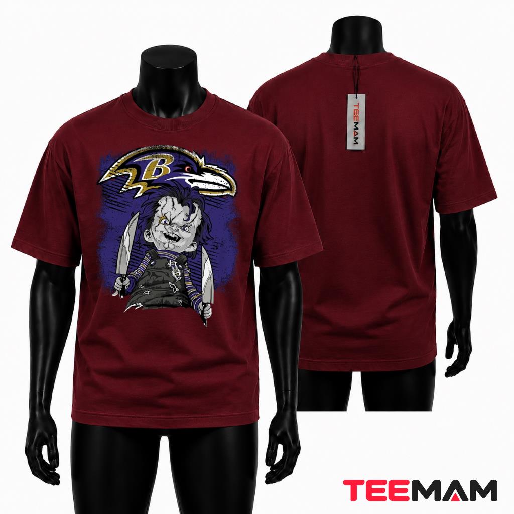 Baltimore Ravens Halloween T-Shirt Chucky Horror Knife