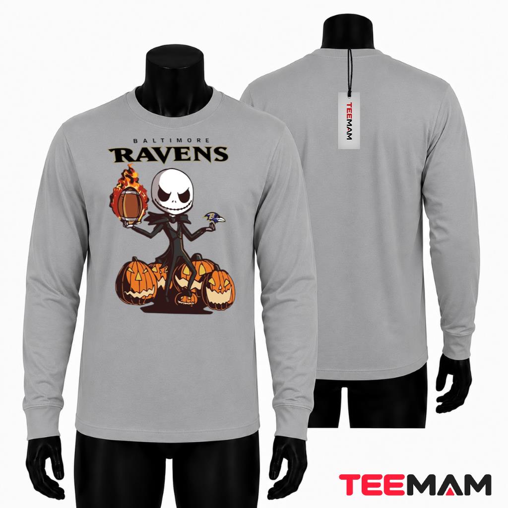 Baltimore Ravens Halloween Long Sleeve Jack Skellington Pumpkin Baltimore Ravens Halloween Long Sleeve Jack Skellington Pumpkin